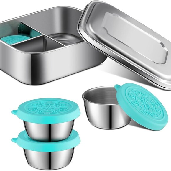 Stainless Steel Bento Box Set, Lunch Containers 3 Sections PortionControl4BoxSet - Picture 1 of 12